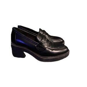Womens Chunky Penny Loafer Heels 8 Black Dark Academia Preppy Goth Y2K 90s